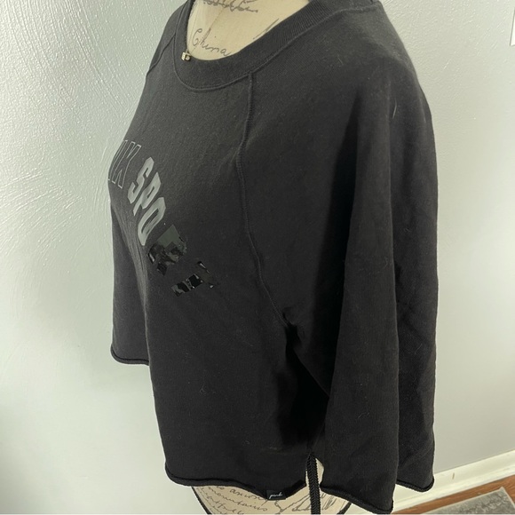 PINK Victoria’s Secret Black Cropped Sweatshirt Glossy Logo Top Small - Picture 4 of 7